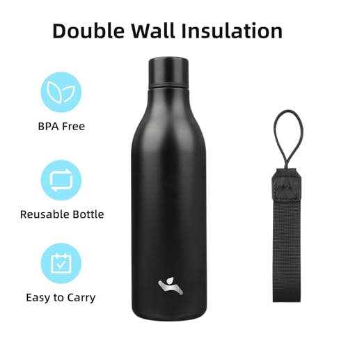Image of Konokyo 25 oz Insulated Stainless Steel Metal Water Bottle with Strap | BPA-free, leak-proof, dishwasher-safe reusable bottle with strap for gym, school, hiking, outdoor travel & hydration