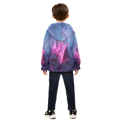 Glowing Electric Guitar Artwork Toddler Fleece Jacket Girl Boys Hooded Fleece Jacket Coat Warm Outwear Zip-up 3-10T4