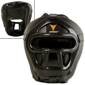 ProForce Thunder Vinyl Head Guard w/ Face Shield - Black - Small / Medium