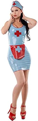 ラテックスドレスセクシーコスチュームラテックスラバータイトスカートラテックスエプロン&キャップ,アーミーグリーン,中くらい