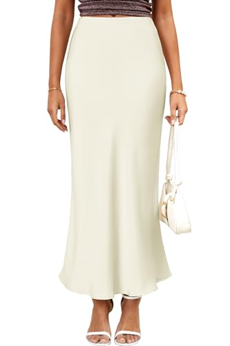 ELLEVEN Women's Maxi Satin High Waisted Skirts Elastic Waistband Party Wedding A-Line Long Silk Skirt2