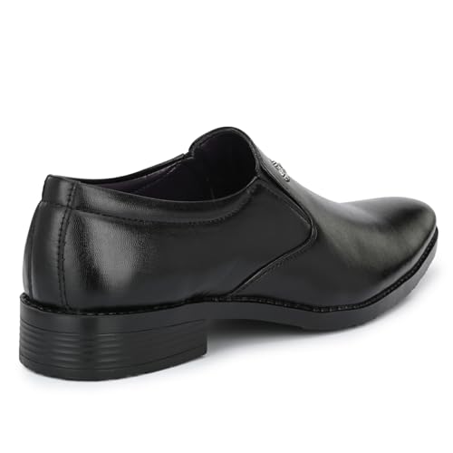 Image of Leatherkraft Stacked Heel Slip-On Formal Shoes