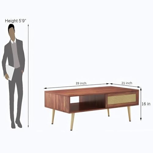 Image of MAMTA DECORATION Solid Sheesham Wood Coffee Table for Living Room | Wooden Center Table with Drawer & Open Shelf Storage for Home, Hall & Lounge | Modern Teapoy /Tea Table | Honey Finish