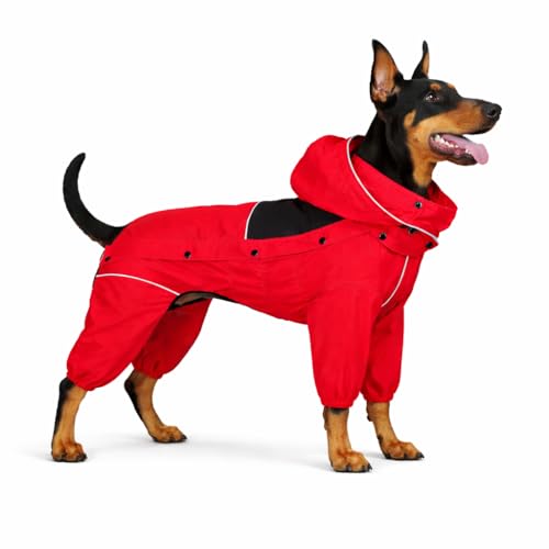 LOVELONGLONG Fleece-Lined Dog Raincoat with Removable Hood – Waterproof Winter Full Body Dog...