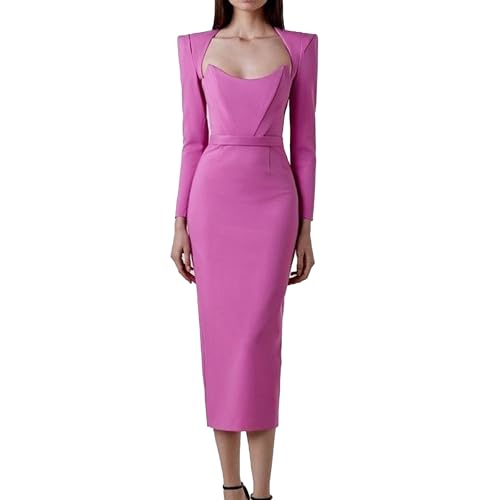 Robe style Hepburn pour femmes avec ceinture et épaulettes en corne fuchsia XS