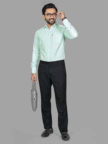 Image of MILDIN Men's Pure Cotton Striped Printed Shirt with Spread Collared Neck Full Sleeve Curved Hemline Button Closure and Regular Fit | Shirt for Man