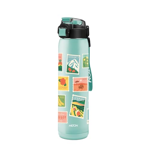 Image of Milton Steel Edge 600 Thermoware Water Bottle 500 ml with One Touch Safety Lock & Twin Lid Sip or Gulp,Long Hours Hot & Cold,Leak Proof,ISI Certified,Vacuum Insulated,for Office,Gym,School, Aqua Green