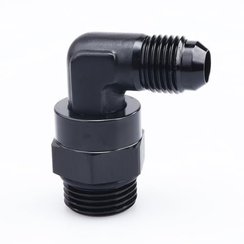 Image of AC PERFORMANCE Black Aluminum 90 Degree -6 AN Male Flare to -8 AN ORB O Ring Port Thread 3 /4 x 16 Swivel Fitting Adapter