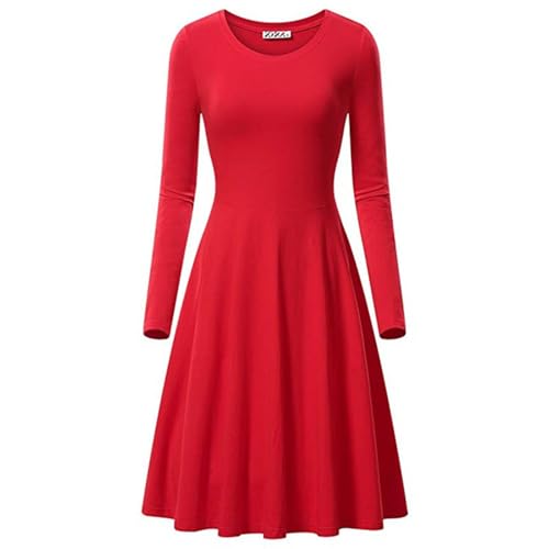 Elegante vestido midi para mujer, vintage, casual, manga larga, acampanado, ajuste holgado, cuello redondo, color sólido, cintura imperio, vestido tipo camiseta para otoño e invierno, fiestas,