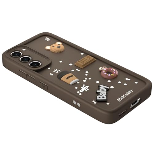 Image of Bintage CASE Cute Fun Taddy Cartoon 3D Ball Bear Milk Cake Coffee Silicon Case Full Body & Camera Protection Back Cover Compatible for Samsung Galaxy S21 FE 5G - Brown