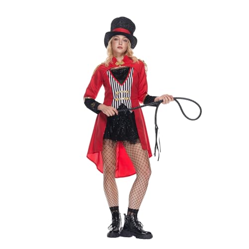 EraSpooky Costume de Maîtresse de Cérémonie de Cirque pour Femme – Tenue Élégante avec Veste Rouge