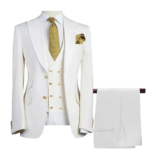 Men Slim Fit Lapel 3 Pieces Blazers Vest Pants Wedding Business Prom Suit