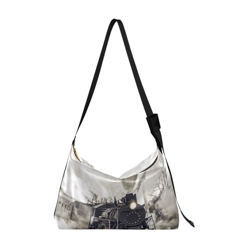 Bolso cruzado de talla grande para adultos, para otoño, para mujer, bolso de hombro grande, retro, estación de salidas de tren de vapor (2), Varios colores, 1 size