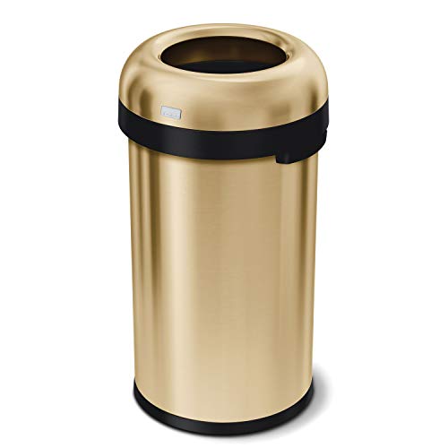Image of simplehuman 60 Liter / 16 Gallon Bullet Open Top Trash Can Commercial Grade Heavy Gauge Brass Stainless Steel