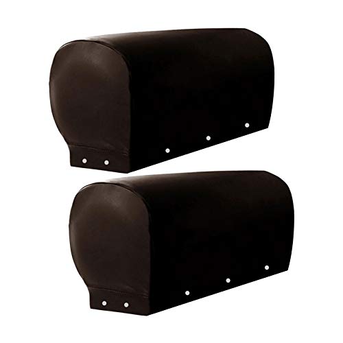 Calidaka Elastic Pu Leather Sofa Covers 2Pc/Set Waterproof Sofa Armrest Covers Anti-Slip Furniture Protector Washable Armchair Slipcovers For Couch Chair Arm(Brown-With Button) #TOP3