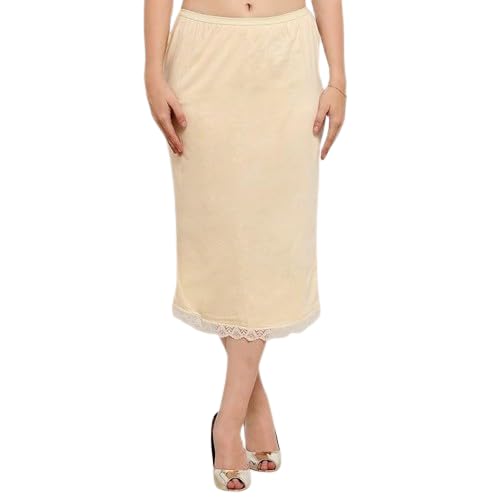 Skirt Slip for Women Cotton Rich Regular Knee Length (Beige)-image-10