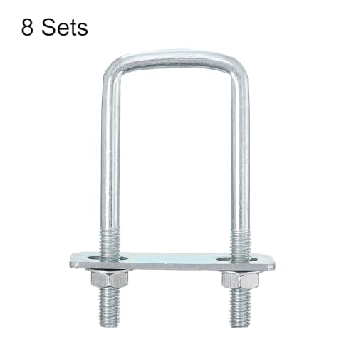 Image of uxcell Square U-Bolts, 8 Sets 50mm Inner Width 80mm Length M8 Zinc-Plated Carbon Steel U Clamp Bolt with Nuts and Plates, for Boat Trailer