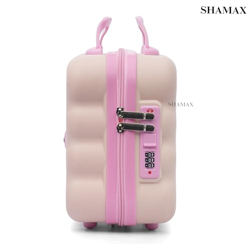 Image of SHAMAX Hard Shell Mini Luggage Cosmetic Case - Portable Vanity Case (30x30x15 cm) Travel Makeup Organizer with TSA Number Lock, Gift for Women and Girls (Beige Pink)