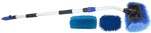 BERGER Juego de 3 cepillos de lavado telescópicos, cepillo de lavado con barra telescópica para caravana, coche, caravana, toldo, camión, barco, extensible, 130-190 cm, set de limpieza