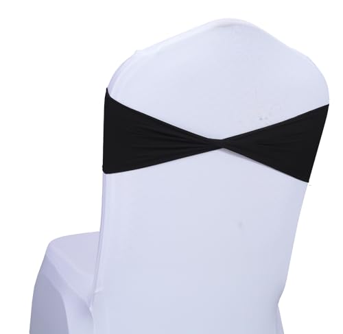 MDS Pack of 75 Spandex Chair Sashes Bows Elastic Stretch Dining Chair Bands Ties Without Slider Buckle Universal fits for Wedding Baby Shower Birthday Party Banquet Event Decoration - Black