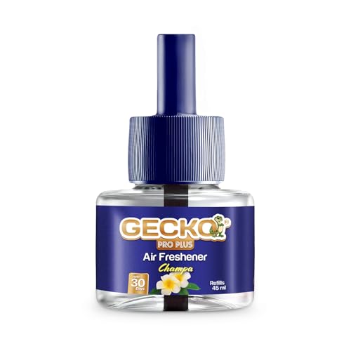 Image of Gecko Pro Nights Plug-In Room Freshener Kit with Champa Fragrance | Floral Air Freshener for Home, Bedroom, Bathroom, Office & Living Spaces | 3 Refills (45 ml Each) + 1 Machine