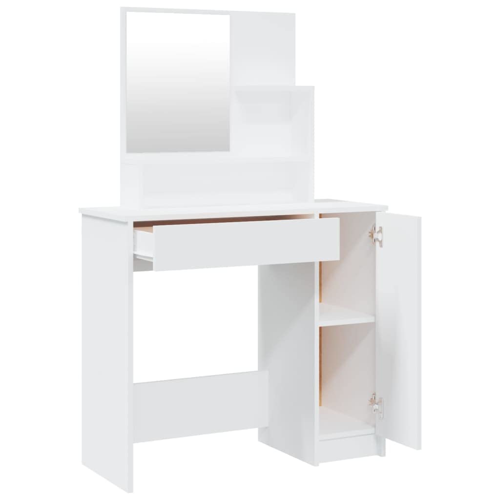 Schminktisch mit Spiegel Weiß 86,5x35x136 cm Holzwerkstoff mit Schublade und Ablage für Kosmetika, Makeup und Pflege, inkl. Stauraum, LED Beleuchtung