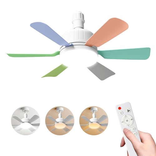 Ventilador de techo con luz y mando a distancia, 40 W, lámpara ventilador de techo con casquillo E27, regulable ventilador de techo LED para dormitorio, salón, 3 velocidades, 6 palas, para salón