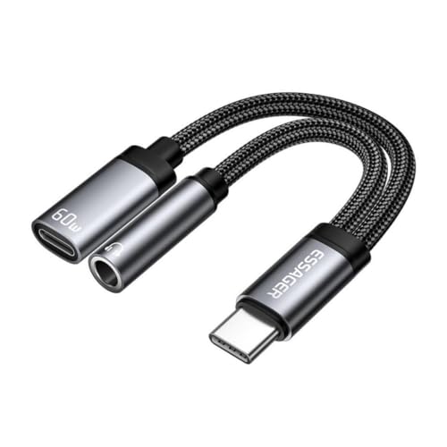 60W Şarj 2in1 Type-C to Aux Dönüştürücü Çevirici Hızlı Şarj +3.5 mm Kulaklık Çıkışı, Hifi Ses ve Hızlı Şarj Adaptörü