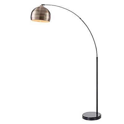 Teamson Home Arquer 68.1" Arc Floor Lamp for Living Rooms, Home Offices, Dining Rooms, Bedrooms with Faux Black Marble Base and Antique Brass Bell Shade