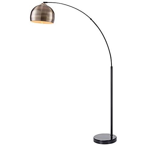 Teamson Home Arquer 68.1" Arc Floor Lamp for Living Rooms, Home Offices, Dining Rooms, Bedrooms with Faux Black Marble Base and Antique Brass Bell Shade Cover