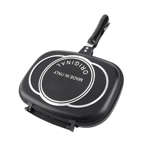 Akozon Bistecchiera per Frittura Double Side Maniglia Anti-ustione Portatile Forniture da Pentola per Griglia 32 Cm / 12,6 Pollici Padella per Friggere a Doppia Faccia