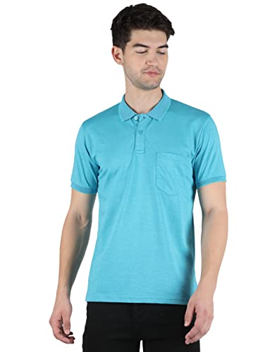 Image of Monte Carlo Mens Casual Cotton Blend Solid Turqoise T-Shirt |22203650-6