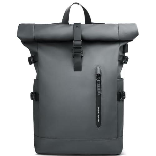 hk Mochila Hombre Mujer Portátil Enrollada Superior 18 27L Ordenador Laptop 15.6'' Casual Ligera Bolsa Impermeable Antirrobo Gris