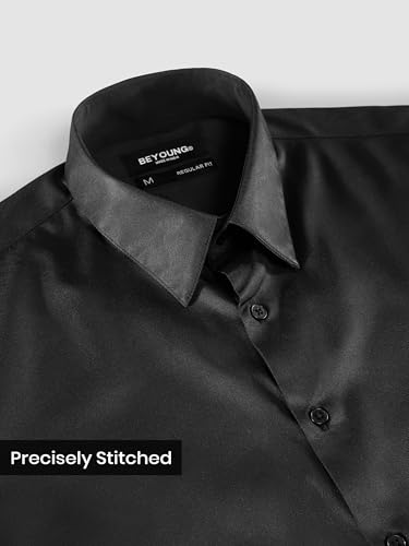 Image of BEYOUNG Regular Fit Formal Satin Shirt for Men | Full Sleeves | Men's Stylish Satin Silk Shirt | Formal Shirt | Buttondown Collar | Satin Solid Shirt for Men