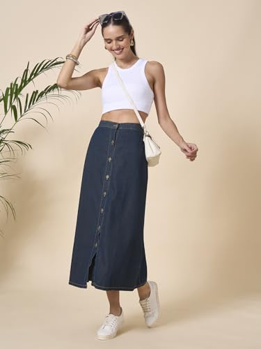 Image of Style Quotient Women Black A-Line Maxi Denim Skirt