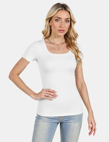 Women's Scoop Neck Basic Short Sleeve T Shirt Ribbed Knit Slim Fitted Tees Casual 2025 Summer Going Out Top2