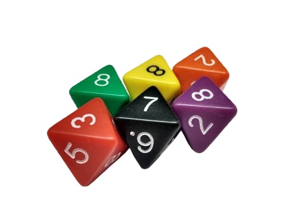 8-Sided Dice Set, Multi-Coloured Gaming Dice, D8 Octahedron Numbers 1-8