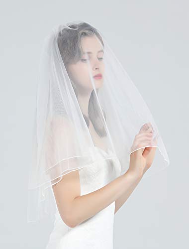 BEAUTELICATE Sluier bruidssluier bruidssluier bruidssluier bruiloft zachte tule wit ivoor lang korte zwengelrand met metalen kam 2 lagen V38 - Image 3