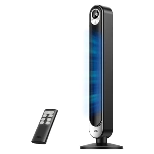 DREO Tower Fan for Bedroom, 28 ft/s, 20dB Quiet Oscillating Bladeless Fan with Remote, 9 Speeds, 4 Modes, 12H Timer, LED Display, Standing Floor Fan P