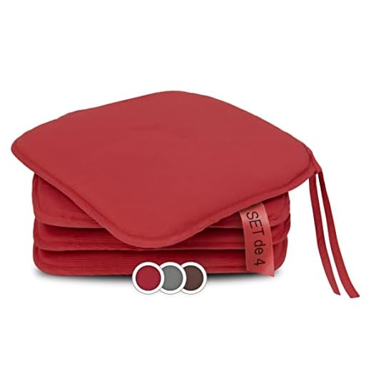 ZOLLNER 4 Cojines para Silla, 38x38 cm, Rojo, con Lazos