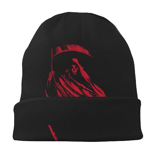 MODIYIWU Red Grim Reaper Beanie Hats for Women Men Winter Reversible Knit Cap Elastic Skull Cap