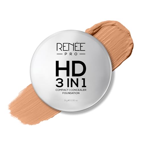 Image of RENEE PRO HD 3 In 1 Compact,Concealer, Foundation - Noix, SPF 20, Matte Finish, High Coverage, Ultralight & Silky Smooth Finish, Enriched With Vitamin E, C & Aloe Vera - 9 Gm