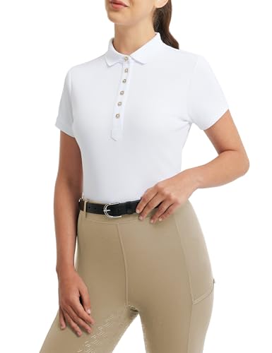 FitsT4 Sports Womens Equestrian Horse Riding Shirts Short Sleeve Moisture Wicking Polo Shirts for Golf Tennis Work White S