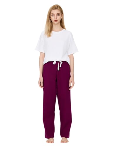 CYZ- Calças de pijama de dormir de popeline 100% algodão tecido para mulheres, F22020, médio