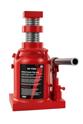 GORTECH 50 Ton Foundation Bottle Jack with Check nut, Red, Welded Steel Base, 110000LBs Capacity, Industrial Grade Heavy Duty for Vehicle Lifting and Construction. Operating bar/Lever not Included.