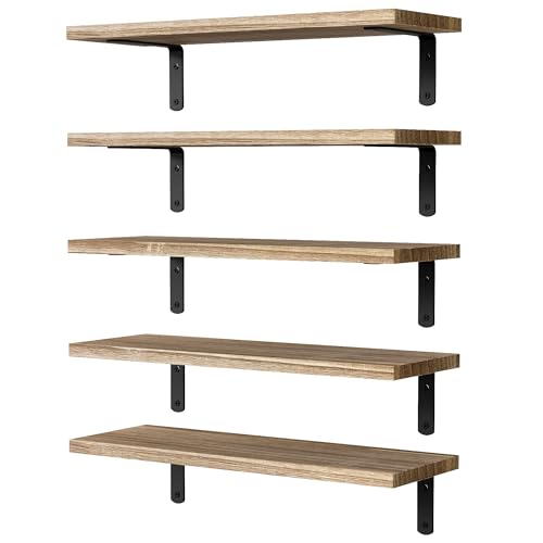 Wood Floating Shelves Set for Bedroom and Bathroom Décor - Rustic Brown
