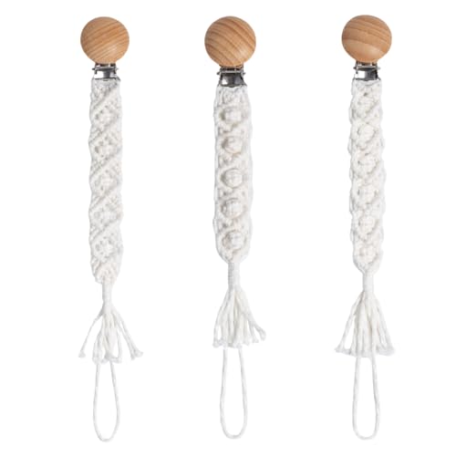 Image of Symbolife Boho Pacifier Clip for Boys Girls Pacifier Holder Leash Wooden Clips Handmade Braided Cotton Unisex Baby Shower Birthday Gift Christmas Gift (Pattern 4)