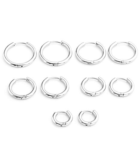 Set di 5 paia di orecchini a cerchio, in acciaio