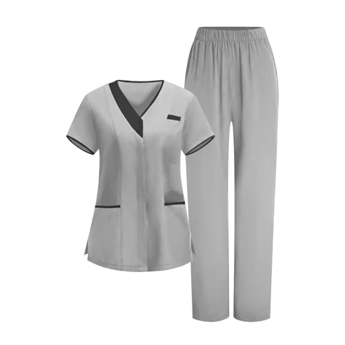 Image of 2026 Scrub for Cleaning Jobs Uniform, Multi Pockets Scrubs for Women Sets, V-Neck Top & Straight Leg Pants Scrubs Set
