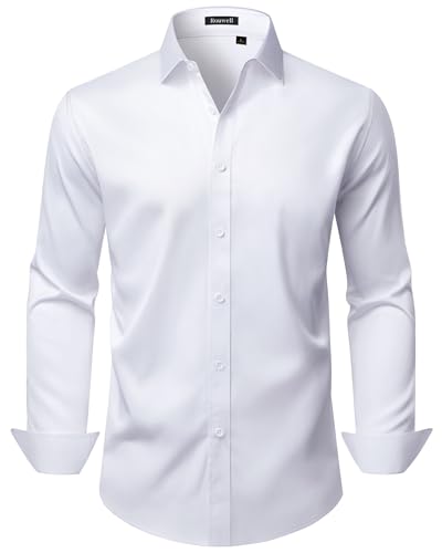 Mens Stretch Dress Shirts Long Sleeve Solid Formal Business Shirt Wedding Casual Button Down Shirts